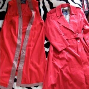 A womans Vintage Red Burberry Trench Coat.